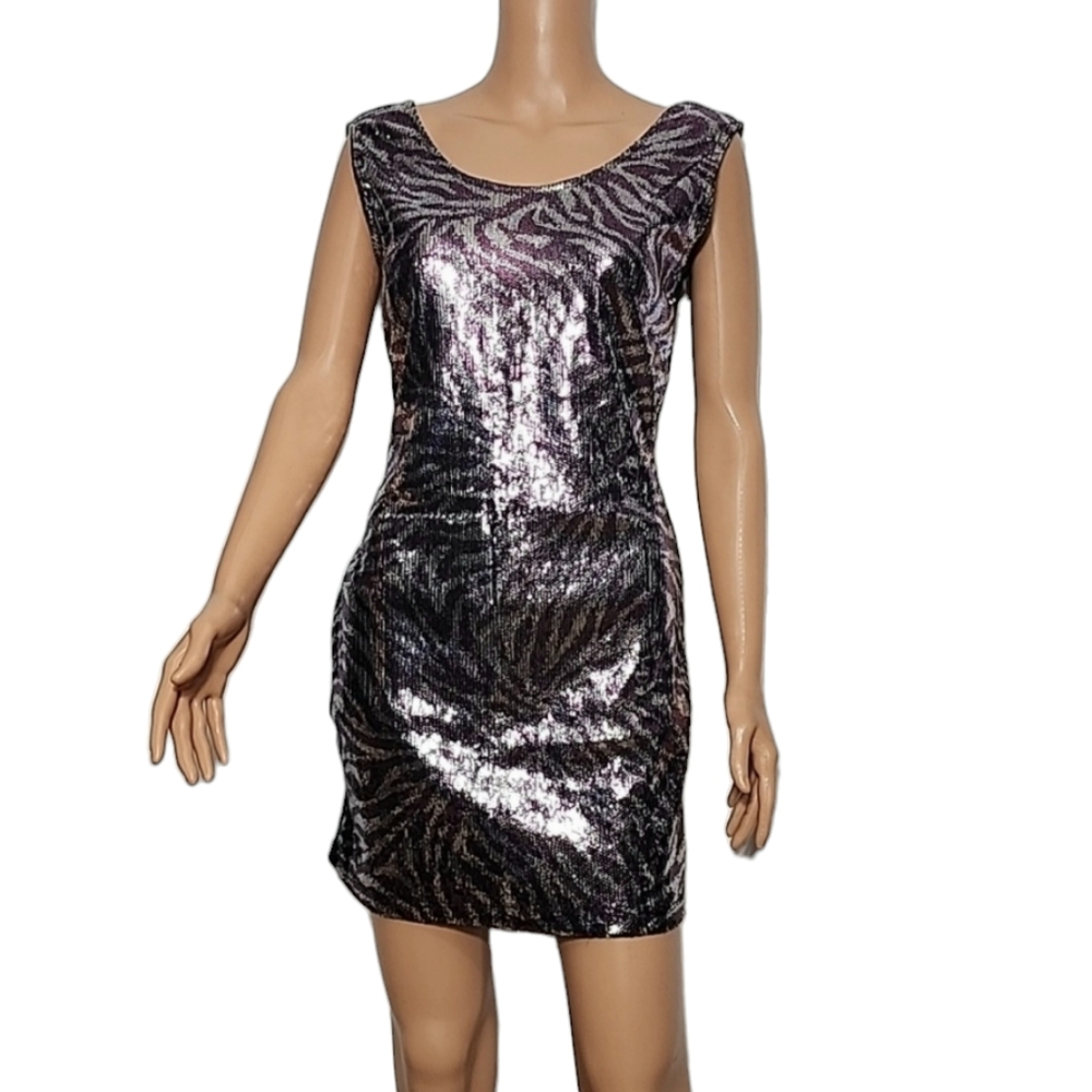 Planet Gold Couture ‎ Bodycon Purple Silver Sequins Sleeveless Mini Dress Size L